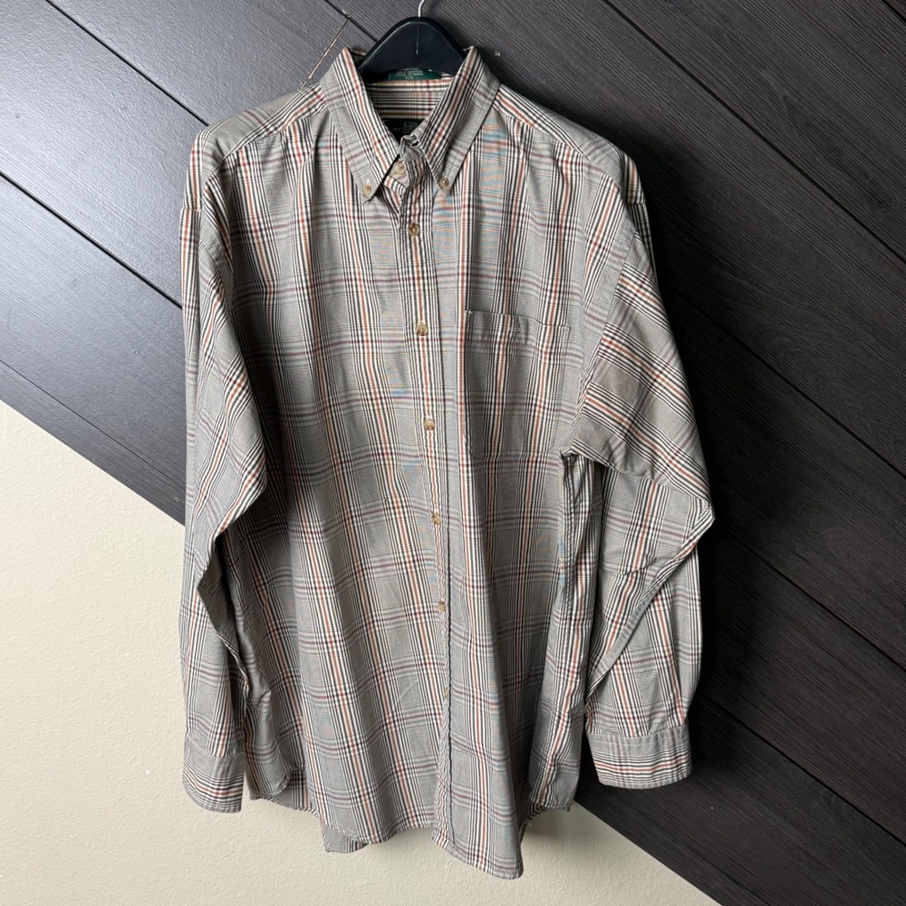 Vintage 90s Orvis Men's Plaid Button Down Shirt XLT Tall Cotton Outdoorsman